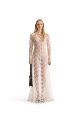 Hand Embroidered Sheer Evening Dress