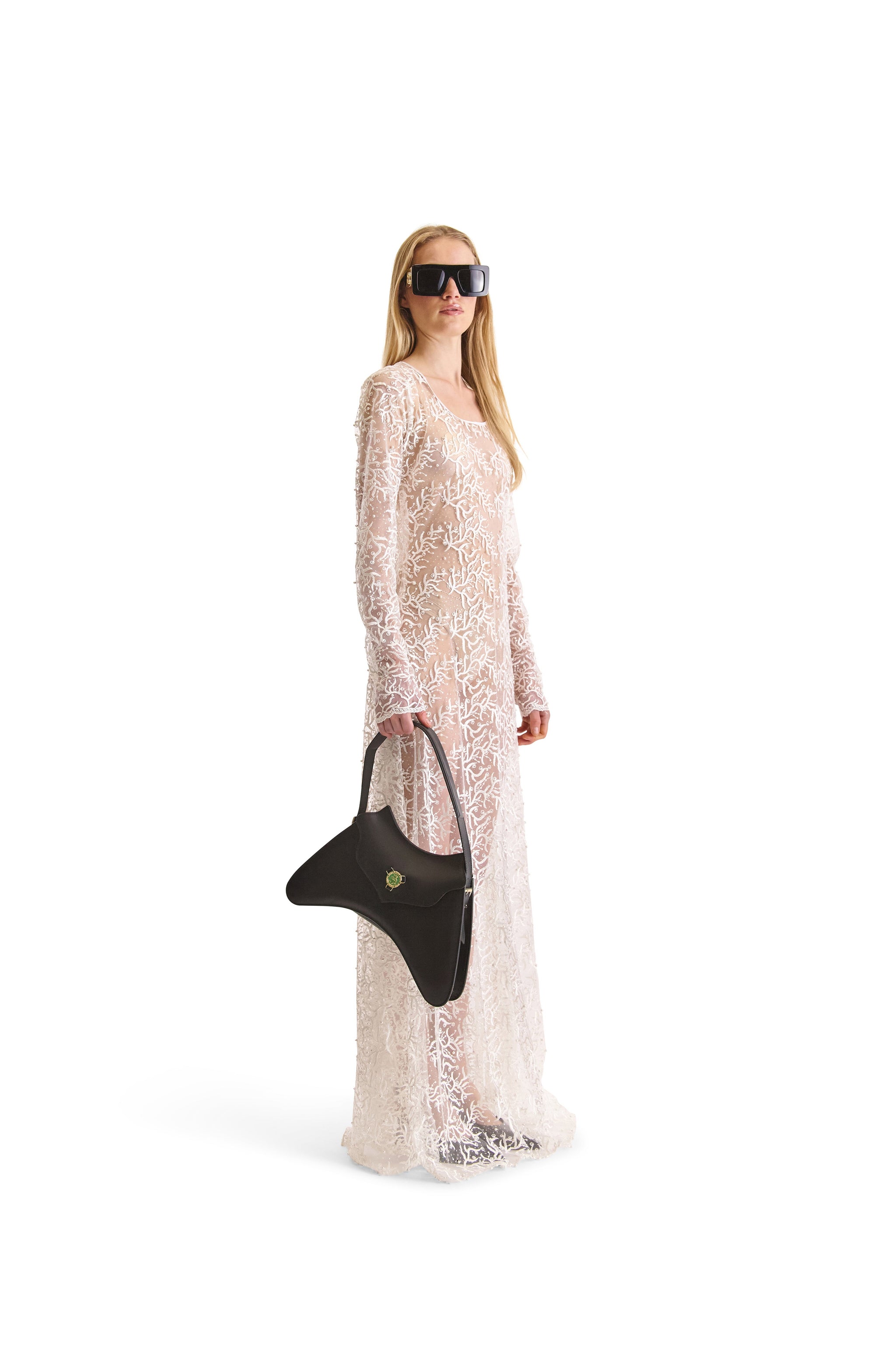 Hand Embroidered Sheer Evening Dress