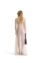 Hand Embroidered Sheer Evening Dress