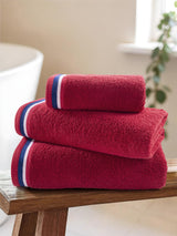 Pure Cotton Brand Stripe Towel in Haute Red