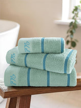 Pure Cotton Satin Stripe Towel in Harbour Grey