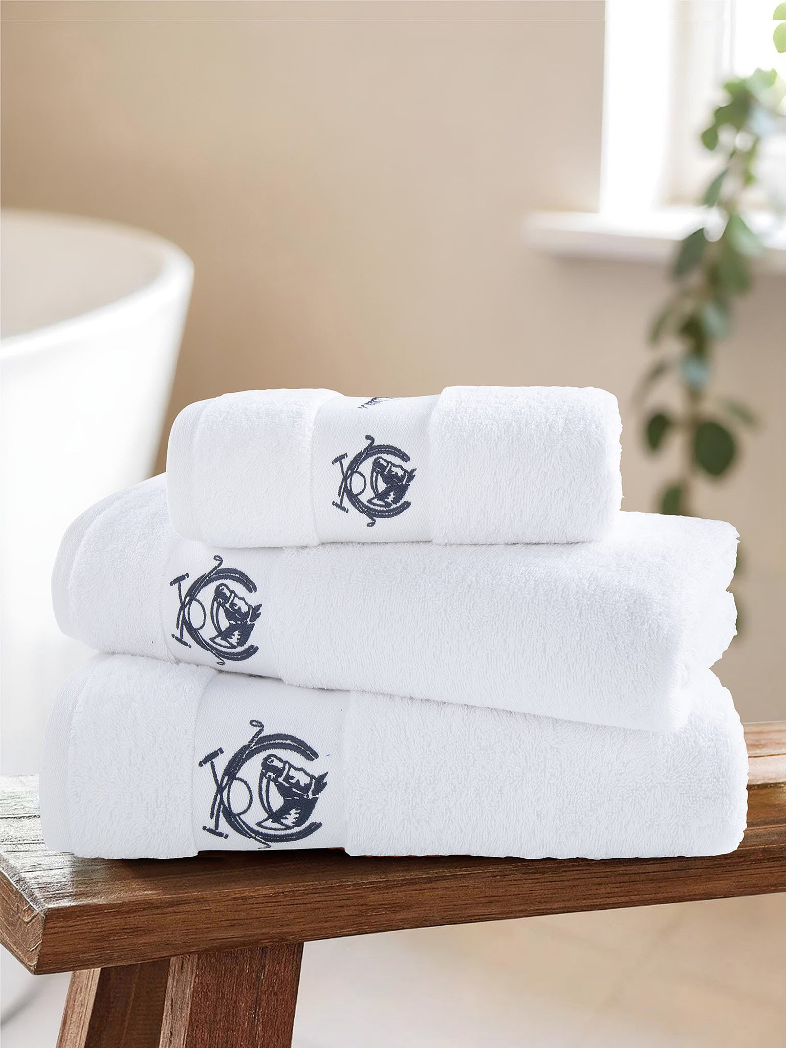 Pure Cotton Horse Crest Towel in Bright White