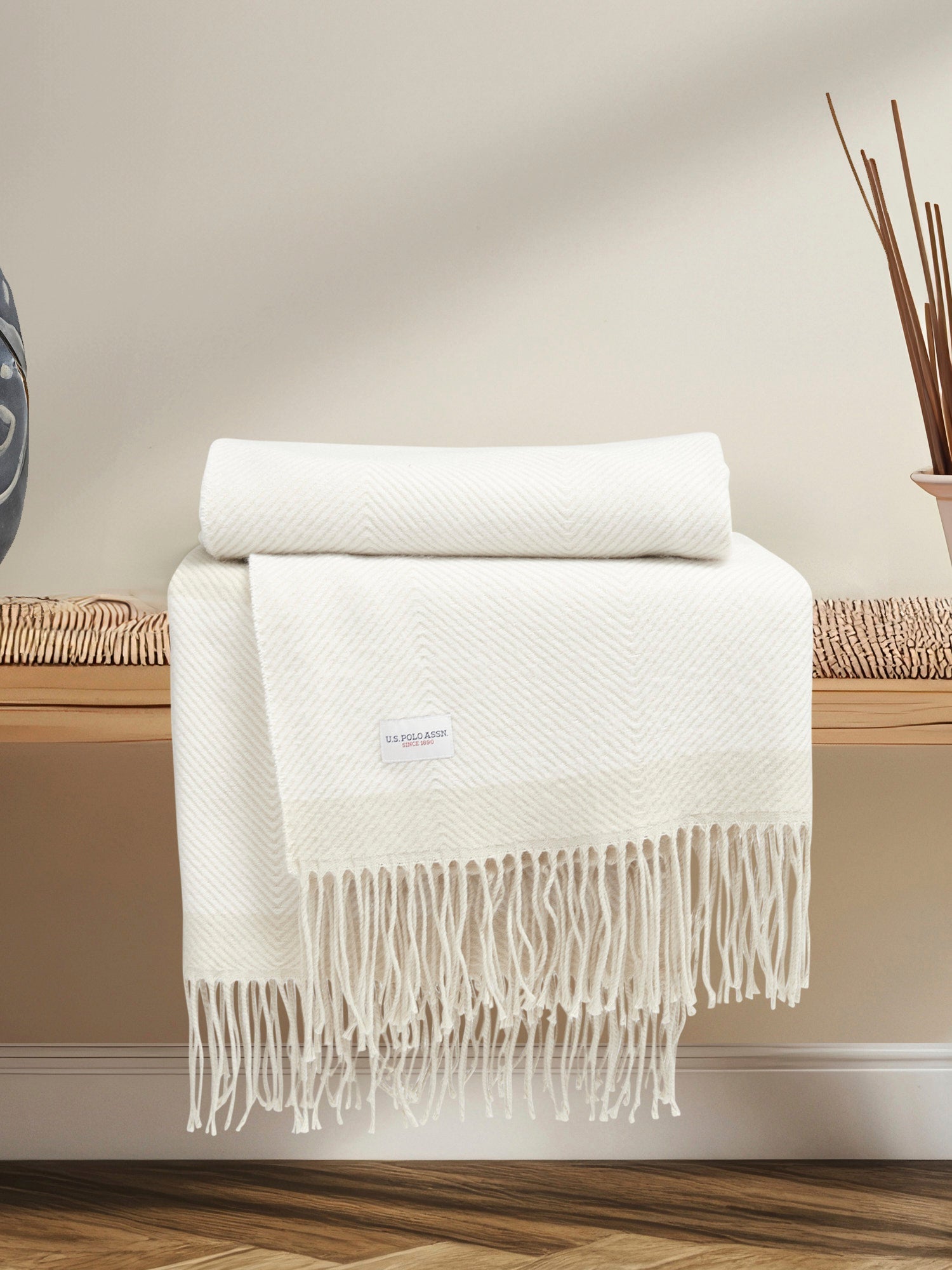 Tonal Herringbone Boxed Throw Vapor Blue
