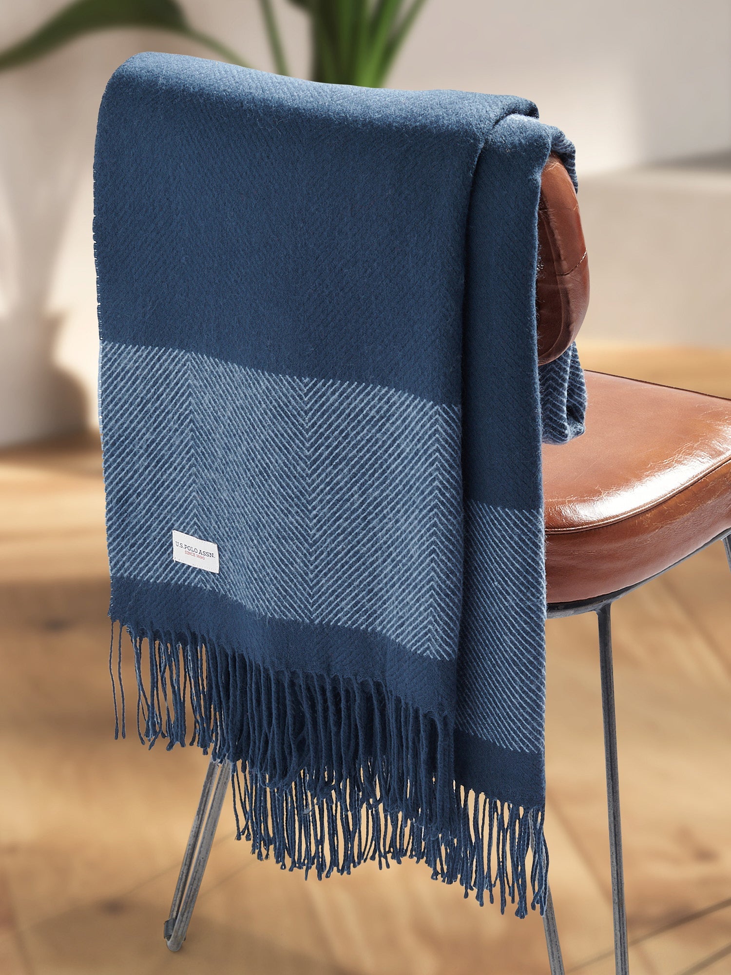 Tonal Herringbone Boxed Throw Navy Iris