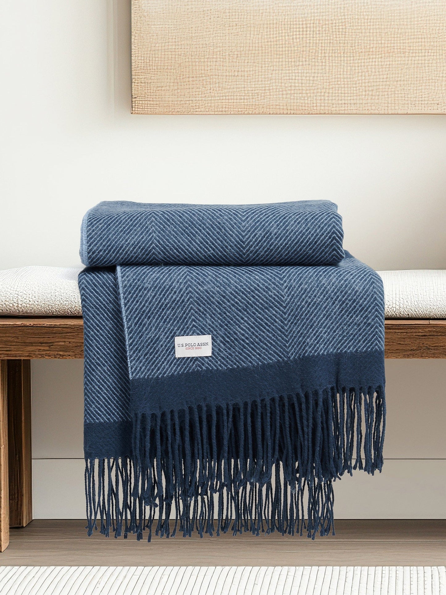 Tonal Herringbone Boxed Throw Navy Iris