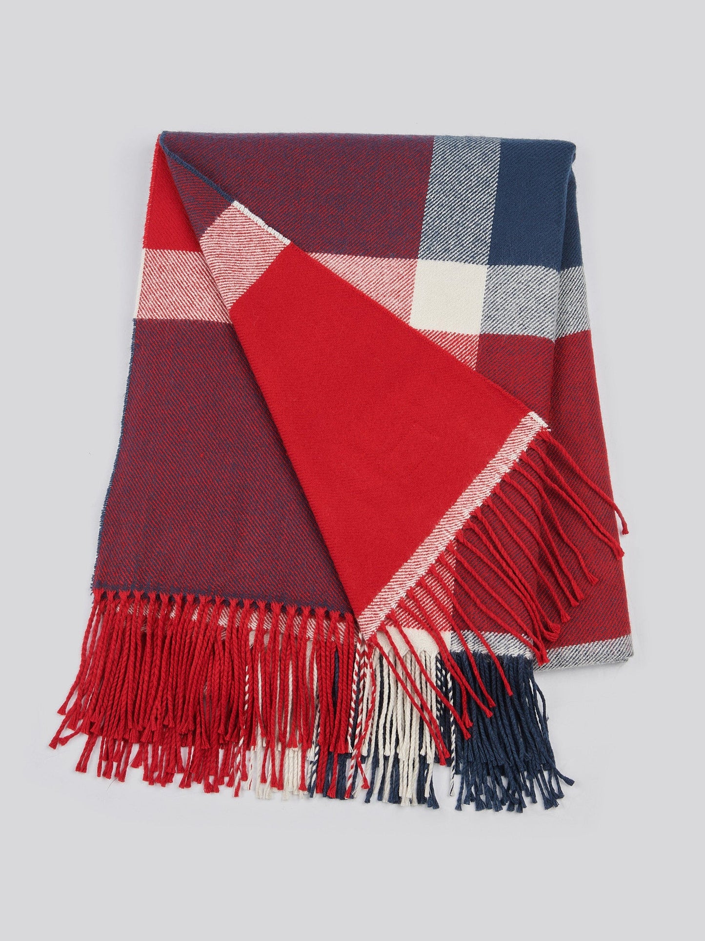 Luxurious Soft Check Boxed Throw in Navy Iris
