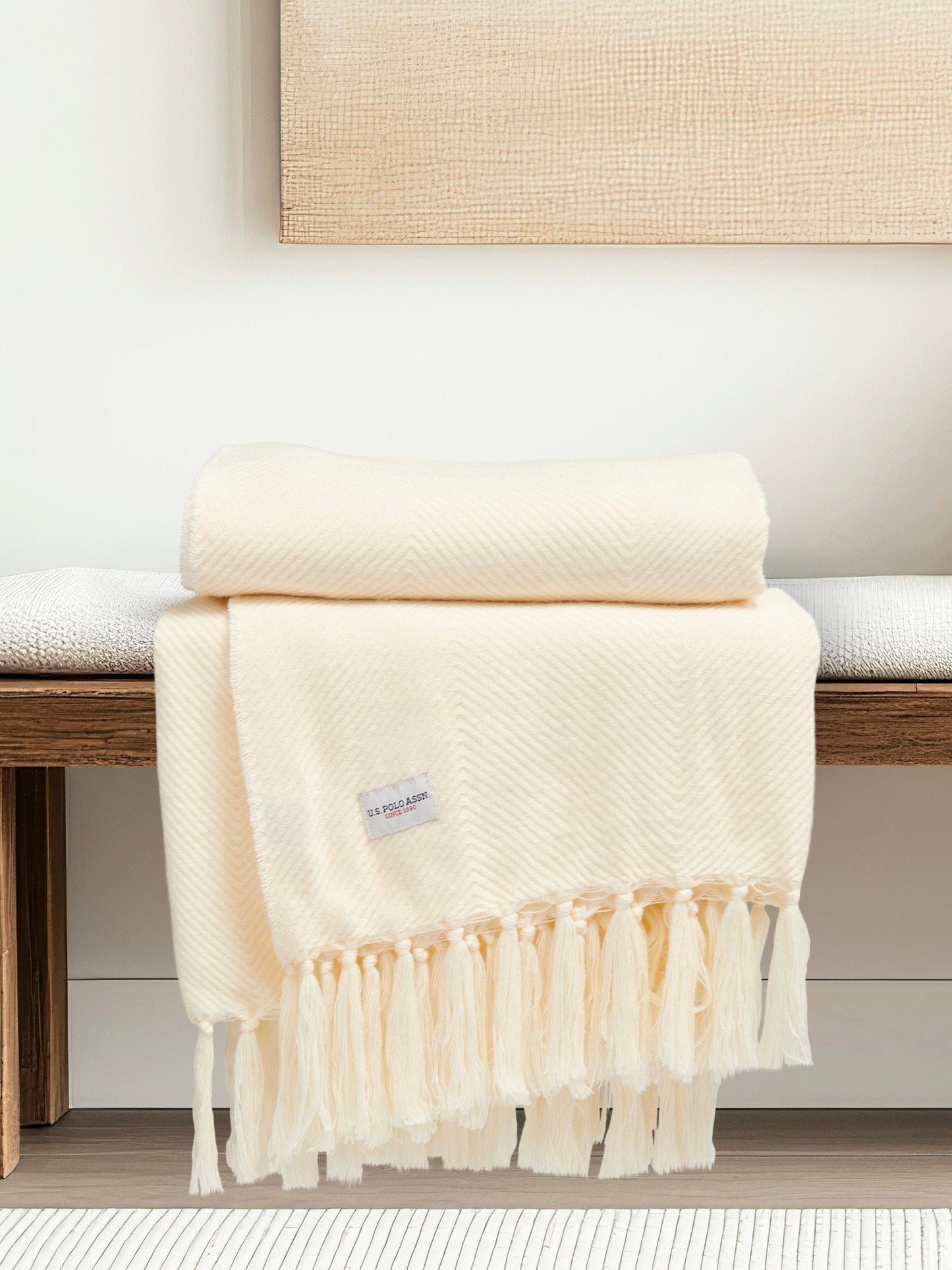 Luxury Herringbone Throw in Eggnog