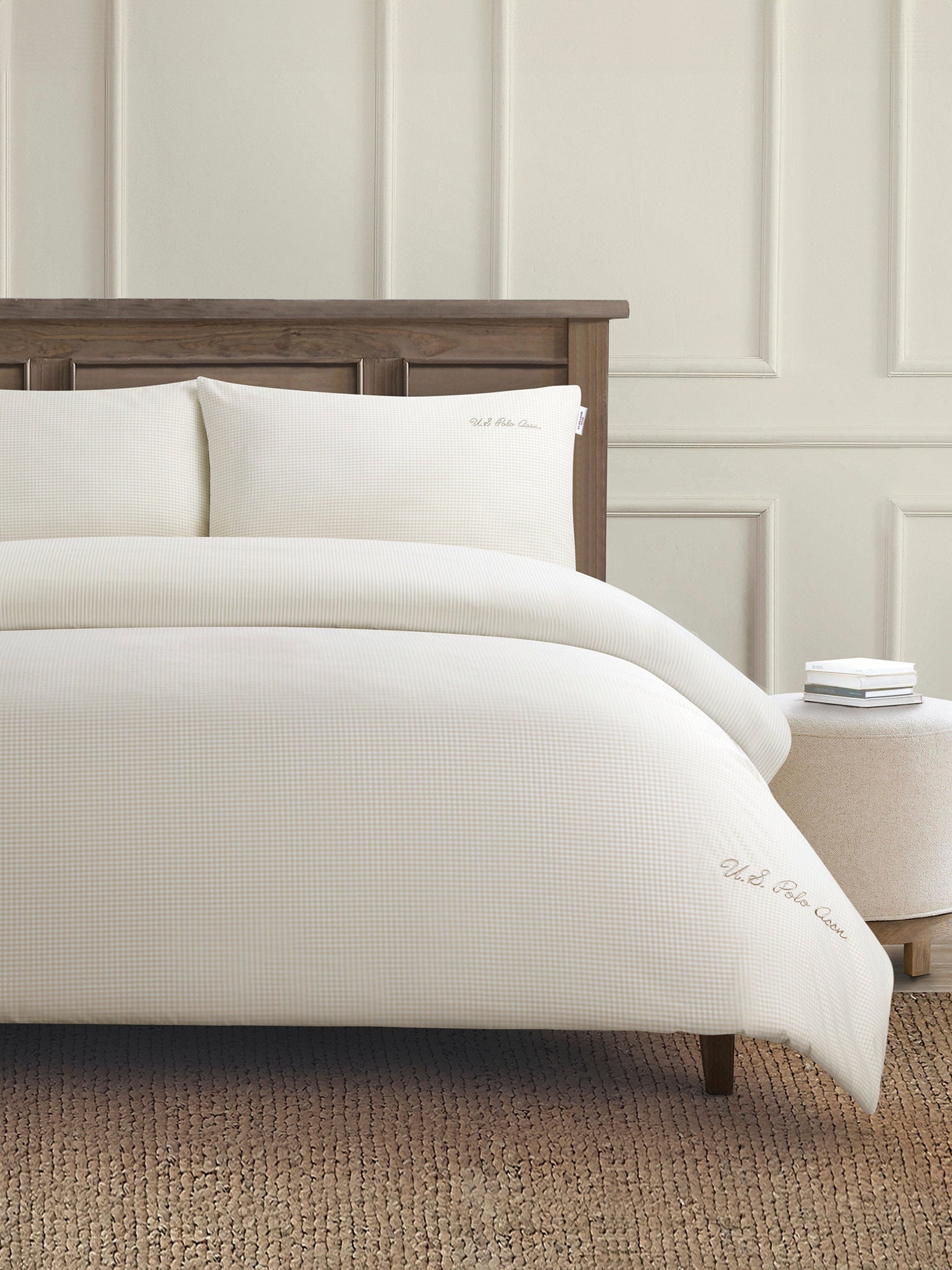 Pure Cotton Check Duvet Set Oatmeal