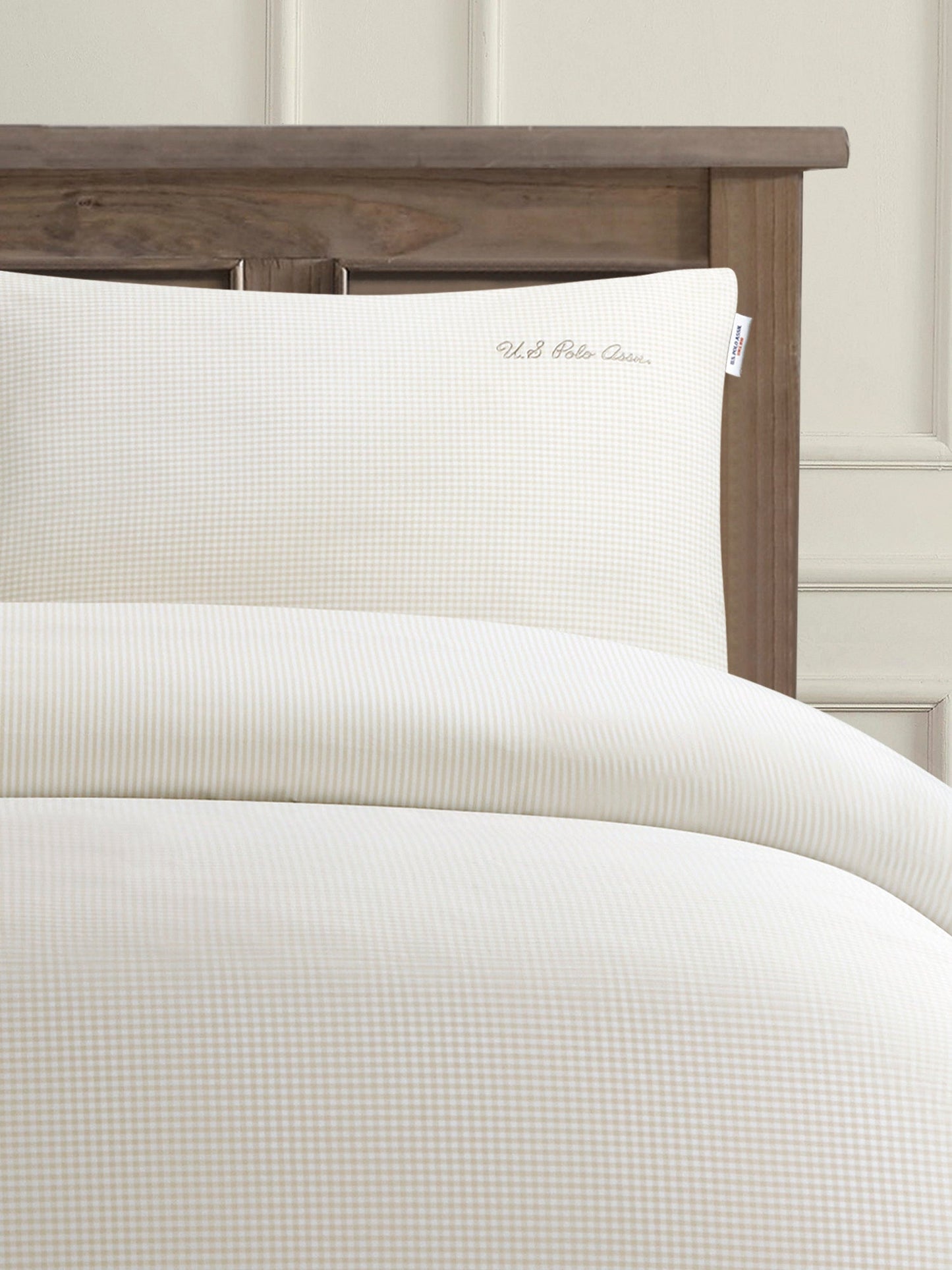 Pure Cotton Check Duvet Set Oatmeal