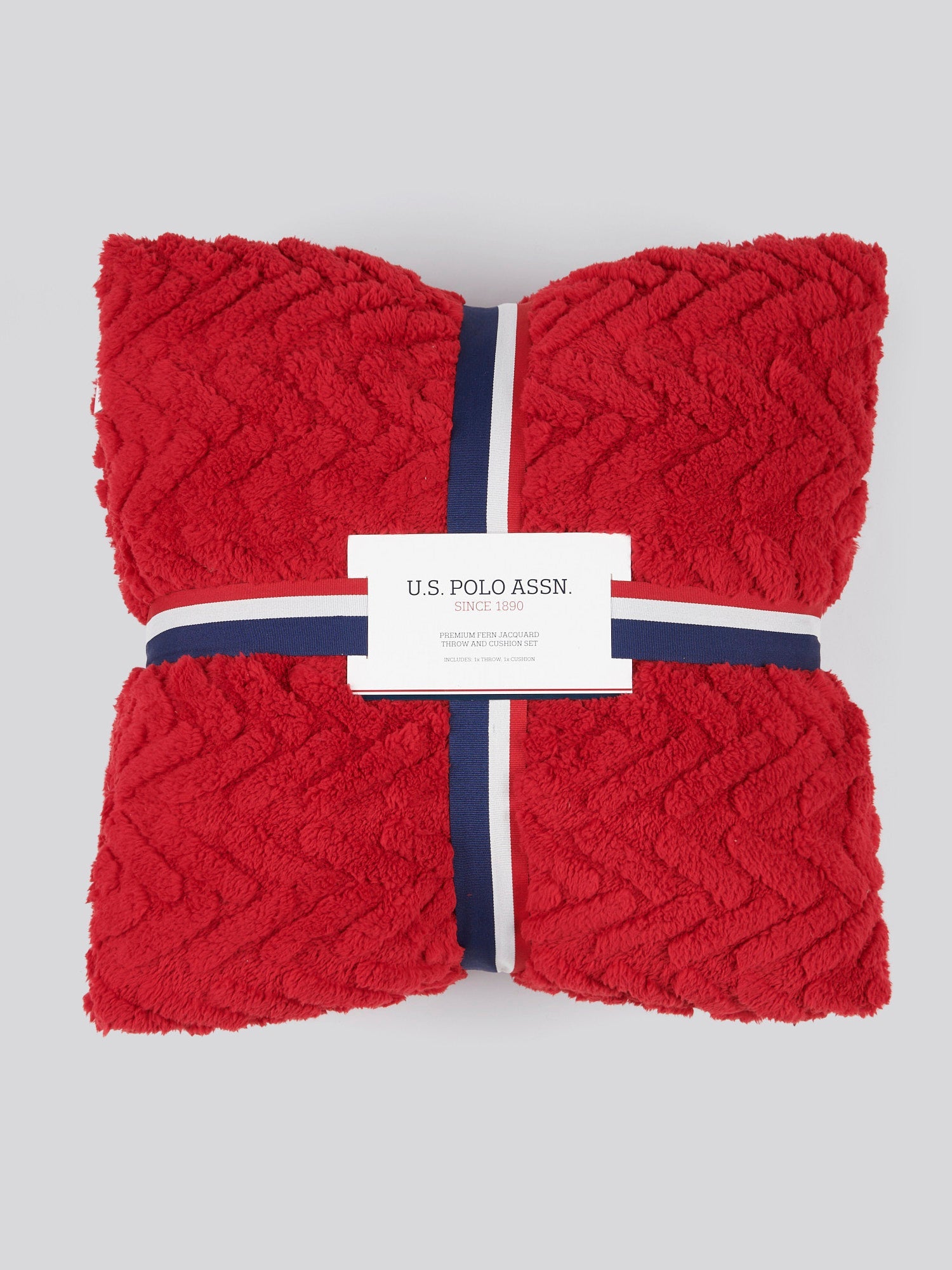 Premium Fern Jacquard Throw & Cushion Set in Savvy Red