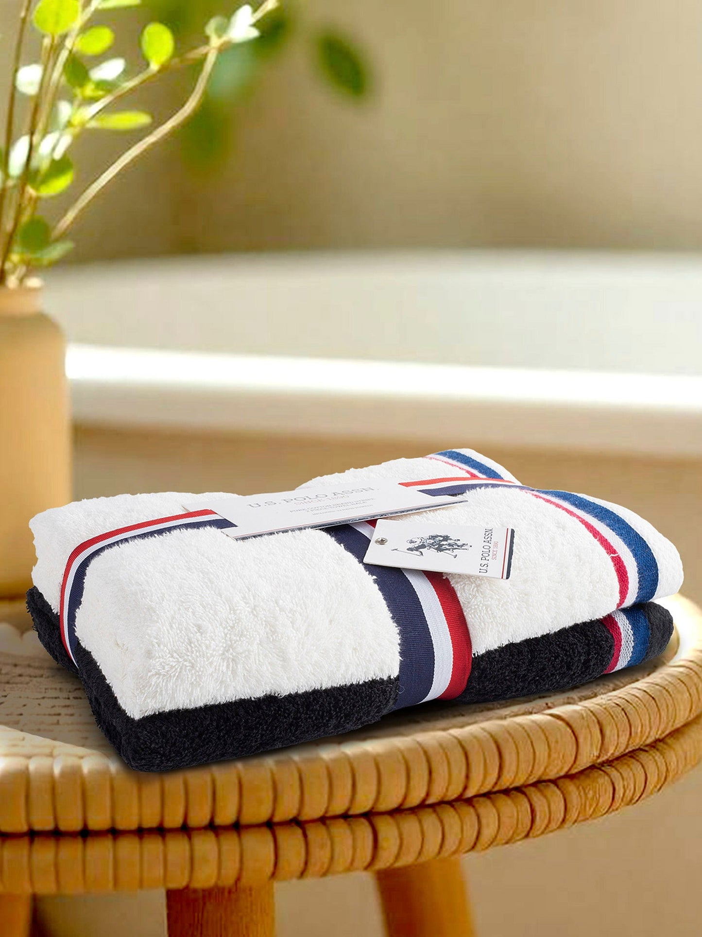 Pure Cotton Brand Stripe Towel Bale in Bright White