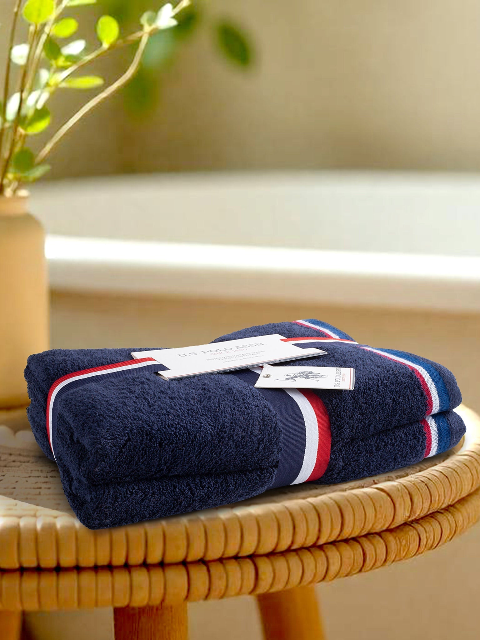 Pure Cotton Brand Stripe Towel Bale in Navy Iris
