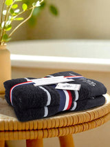Pure Cotton Satin Stripe Towel Bale in Jet Black