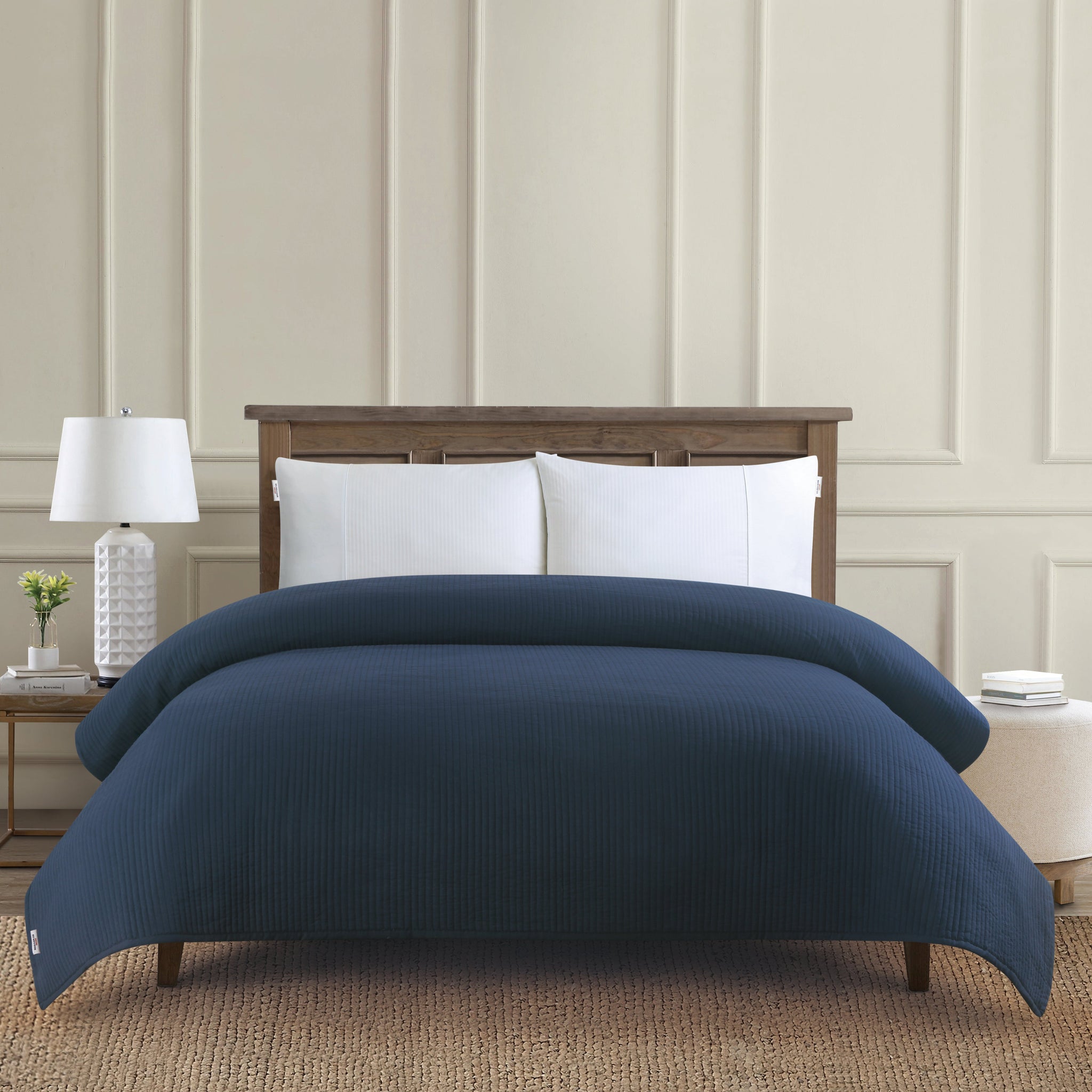 Channel Row Quilted Bedspread Navy Iris