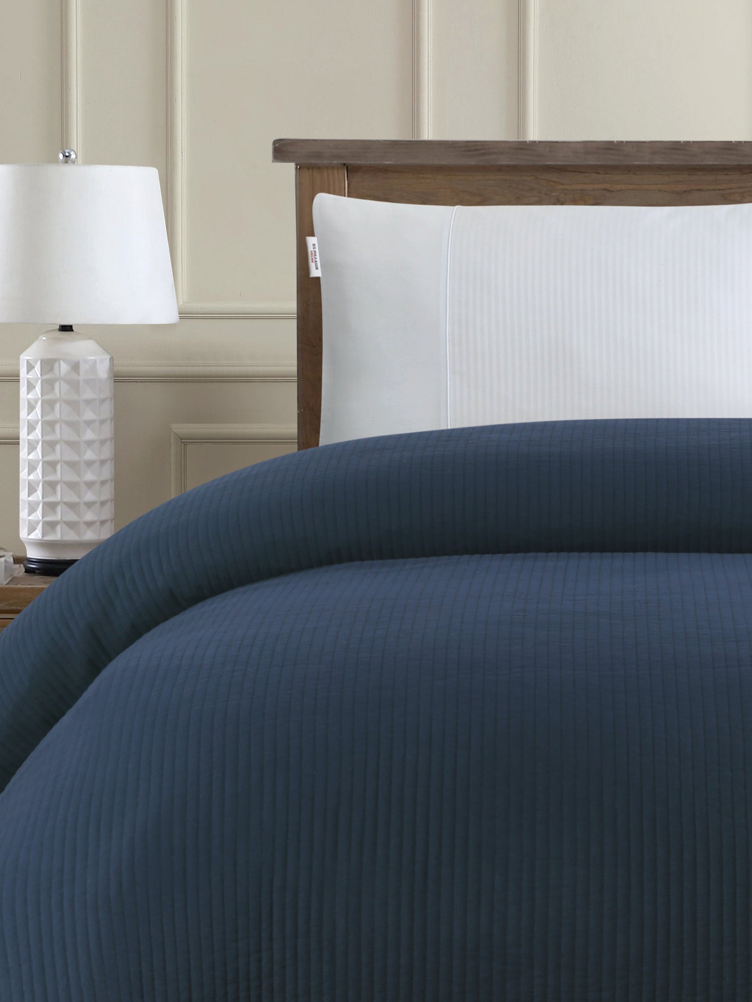 Channel Row Quilted Bedspread Navy Iris