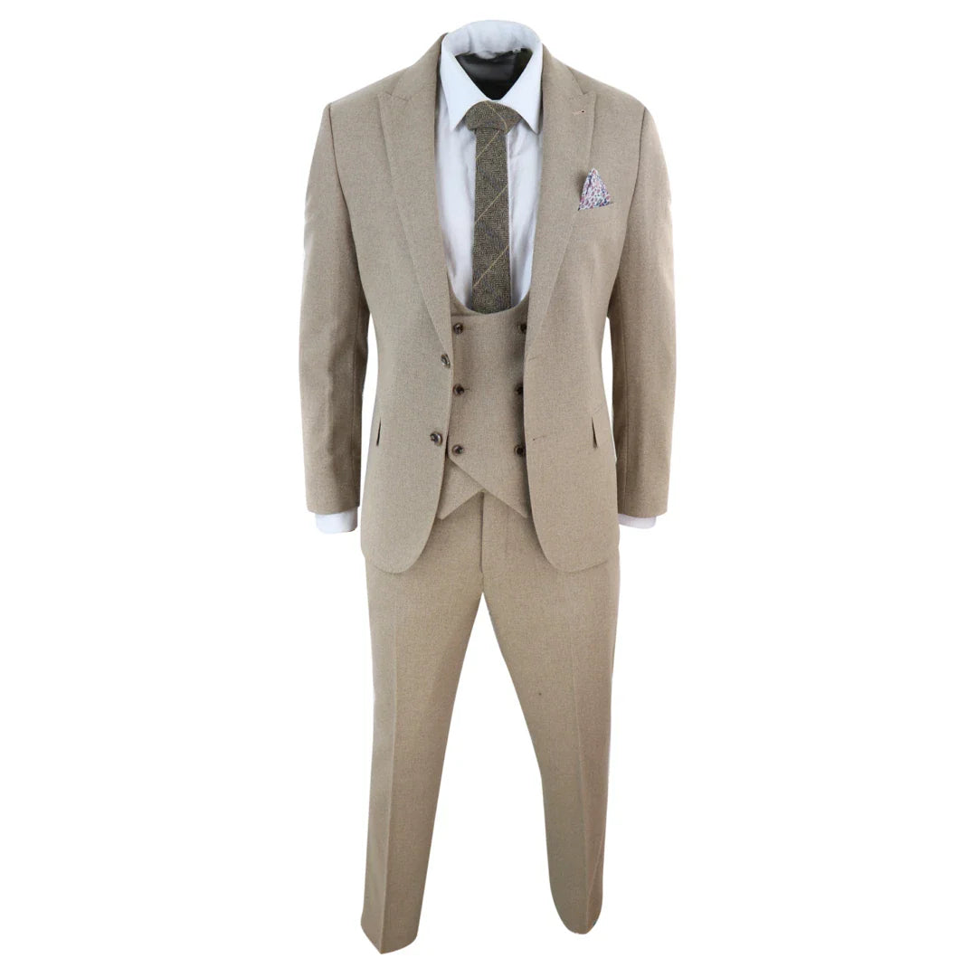 Men' 3 Piece Suit Tan Brown Double Breasted