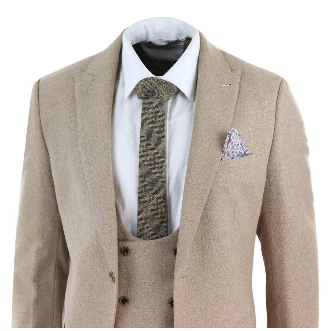 Men' 3 Piece Suit Tan Brown Double Breasted