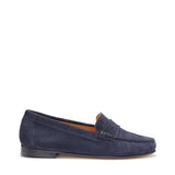 Women's Penny Loafers Leather Sole, navy blue suede