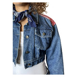 Original Vintage 1980's Denim & Floral Patch Jacket UK 8 - 10