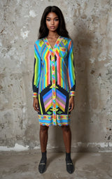 1970's original vintage multi - coloured leonard dress uk 10 - 12