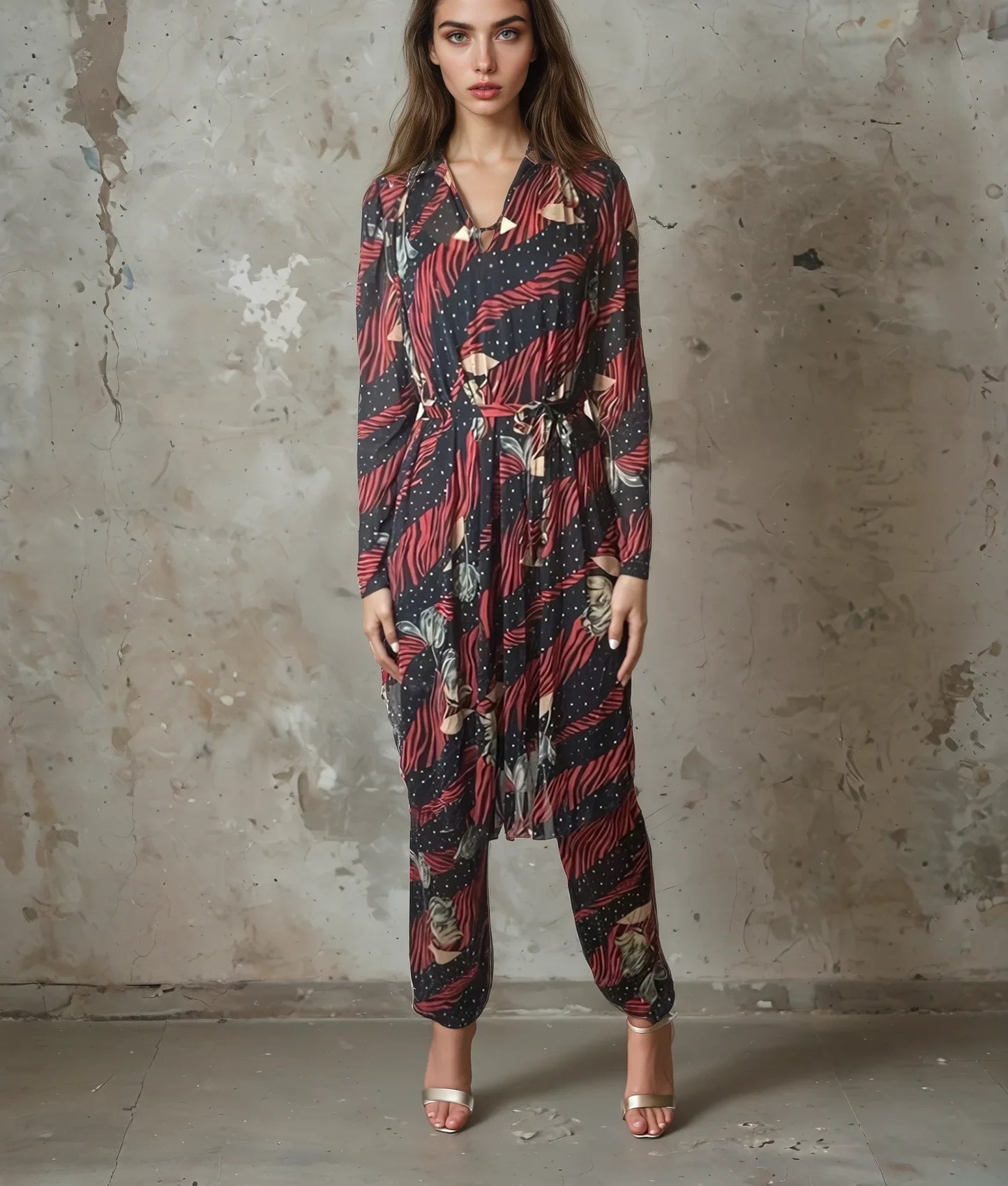 Gorgeous Vintage Virginie - Paris Two Piece Dress & Trousers Set UK 8 - 12