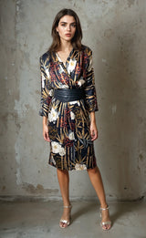 1980'S Original Vintage Black Floral Silk Dress Uk 10 - 12