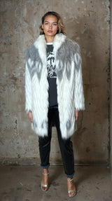 Original 1970's Vintage White / Grey Fox Faux Fur Coat UK 8 - 16