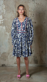 Rare & Original Vintage 1970's Navy Floral Dress UK 10 - 14