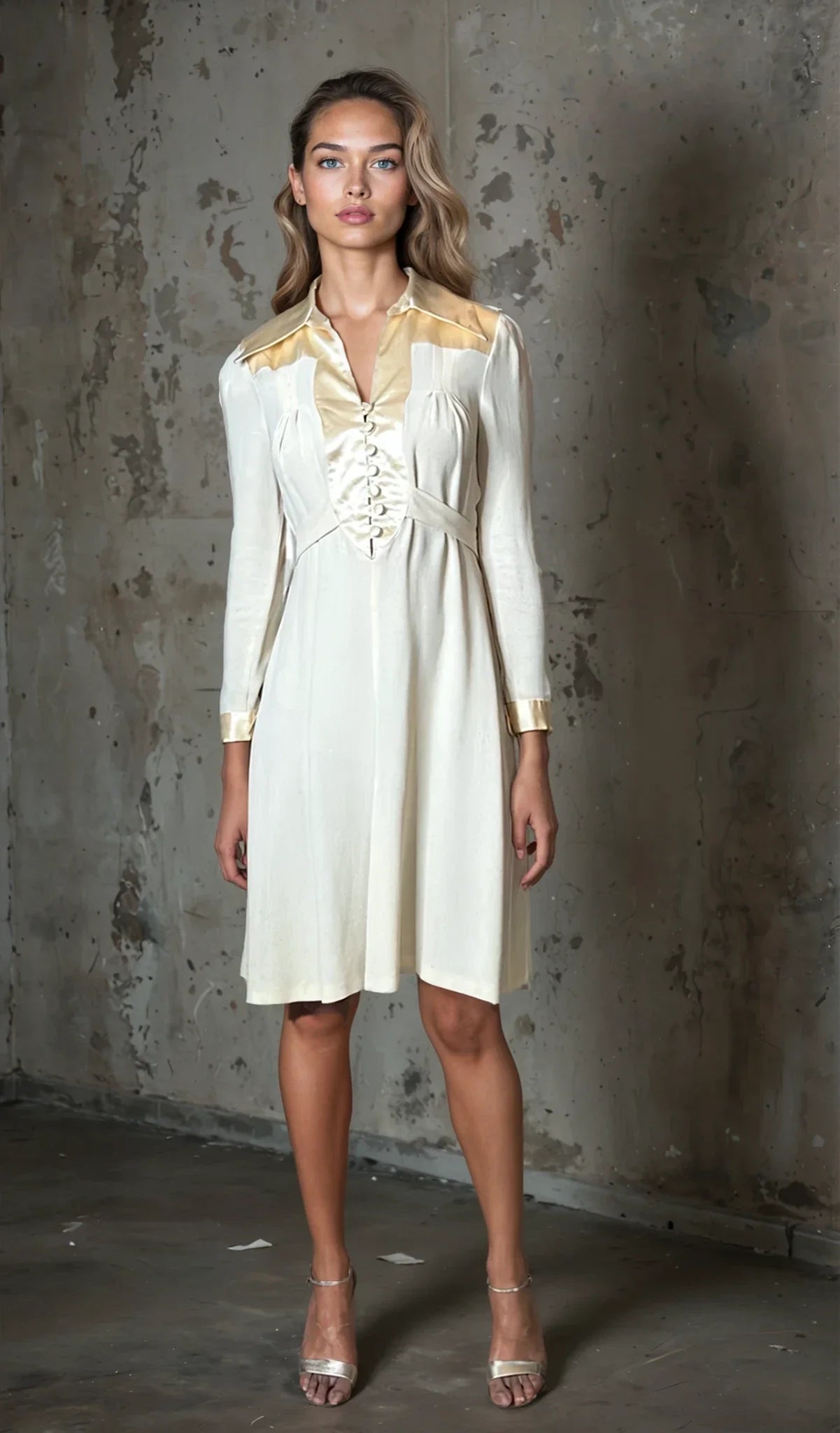 1970'S Gorgeous Vintage Cream Moss Crepe Wedding Dress Uk 8 - 12