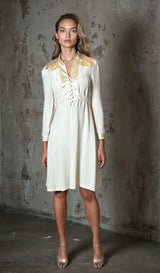 1970'S Gorgeous Vintage Cream Moss Crepe Wedding Dress Uk 8 - 12