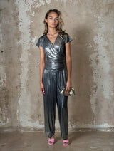 Stunning Vintage 1980's Ungaro 2 Piece Silver Matching Top & Trousers UK 8 - 10