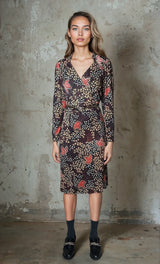 Gorgeous Virginie Autumnal Leaf Print 1970's Vintage Dress UK 8 - 12