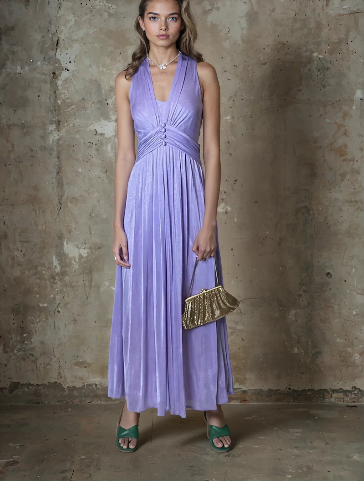 Gorgeous Original 1970's Vintage Purple Halter Neck Maxi Dress UK 8 - 10