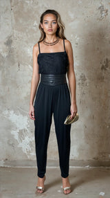 Original 1980's Vintage Jumpsuit In Black With Lace Detailing UK 12 - 14