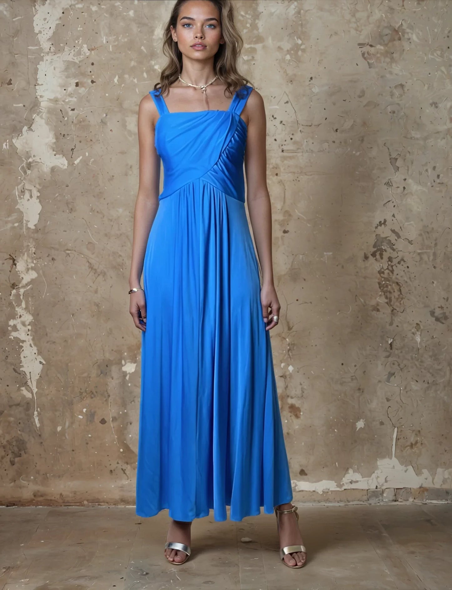 Original 1970's Electric Blue Maxi Disco Dress UK 10 - 12