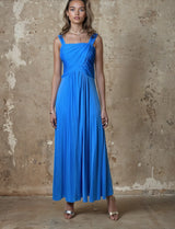 Original 1970's Electric Blue Maxi Disco Dress UK 10 - 12