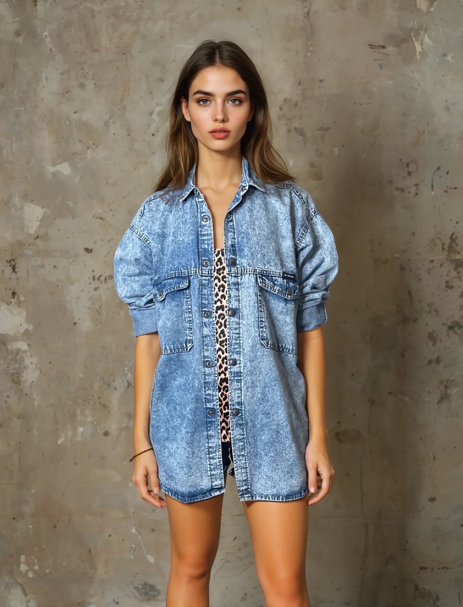 Vintage Original 1980's Acid / Stone Wash Blue Denim Shirt UK 10 - 12