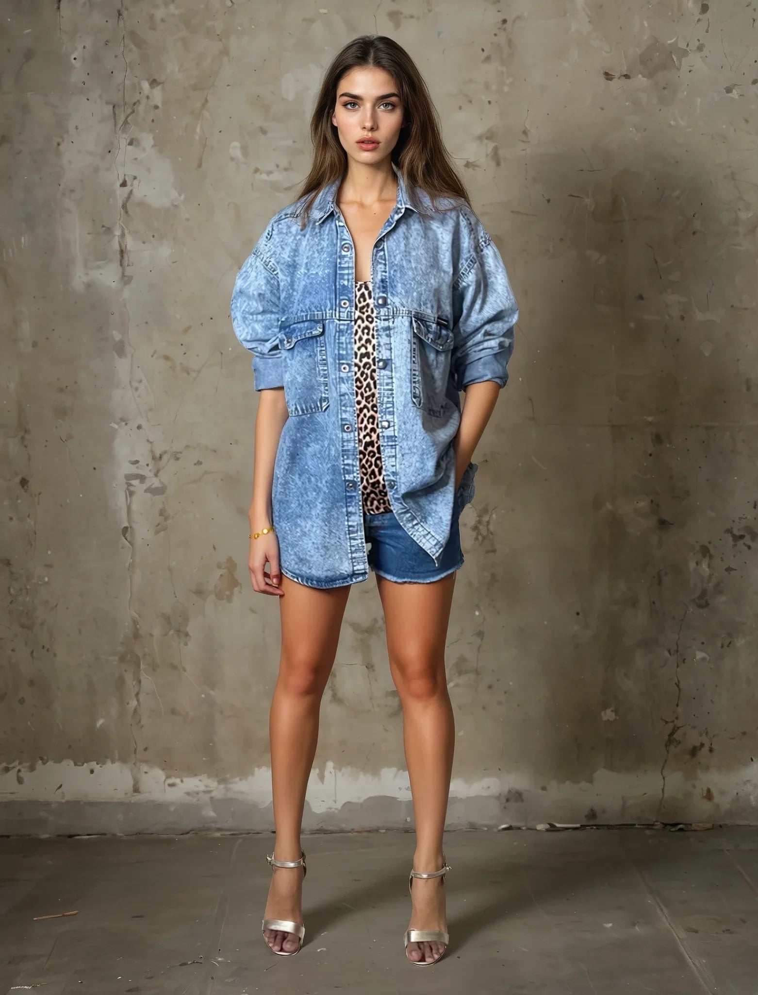 Vintage Original 1980's Acid / Stone Wash Blue Denim Shirt UK 10 - 12