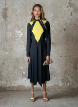 Rare Vintage 1970's Original Black & Yellow Dress Designed by Ossie Clark UK 8 - 10
