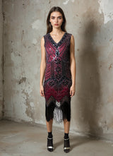 Original Vintage 1980's Black / Red Sequinned Dress UK 8 - 10