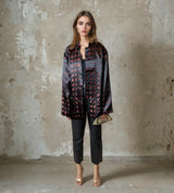Vintage Black Satin Oriental Print Jacket UK 10 - 14
