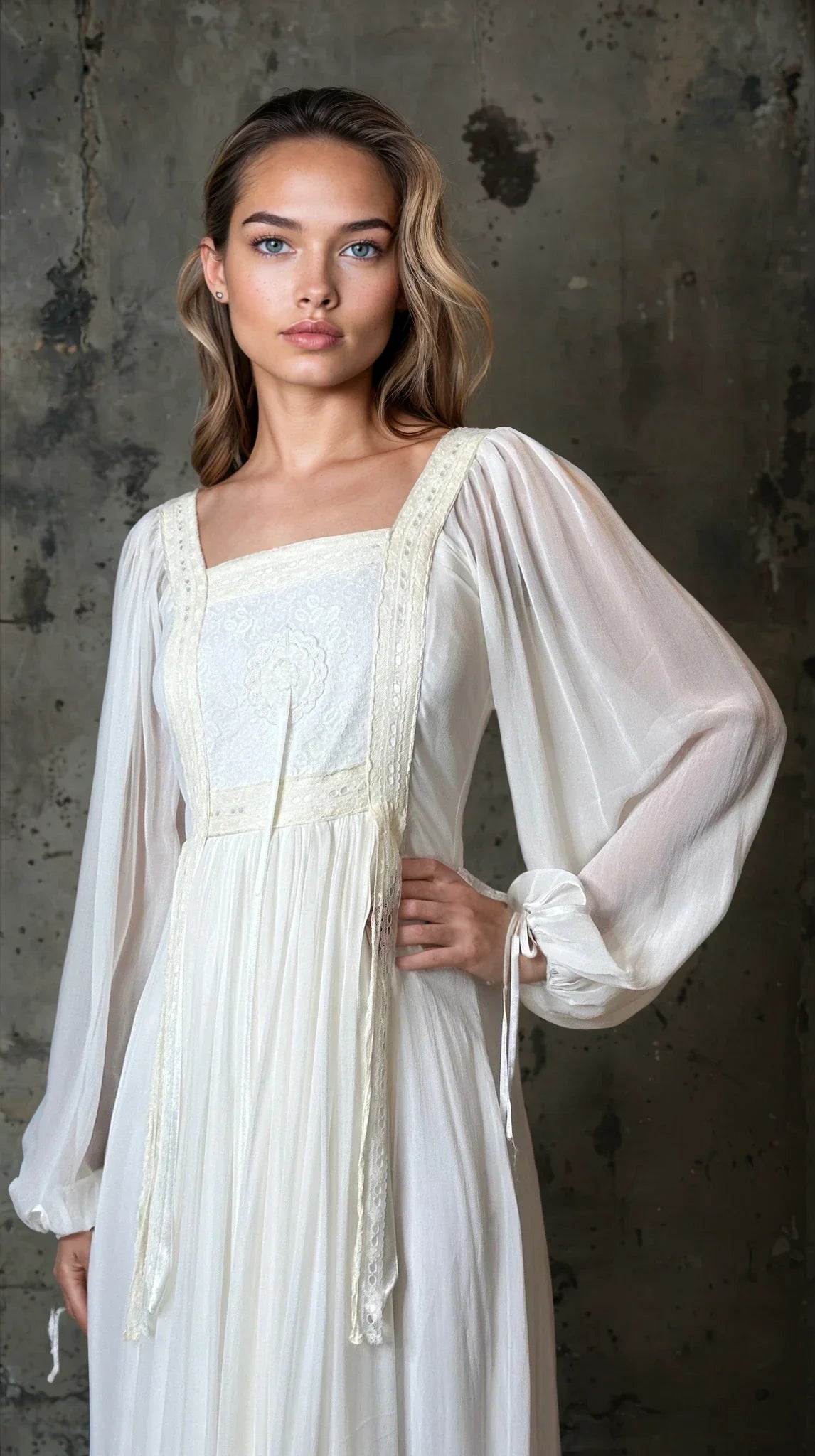 1970's Incredible Vintage White / Cream Silk Lace Wedding Dress UK 8 - 10