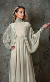 1970's Original Vintage Gold Goddess Maxi Dress UK 8 - 12
