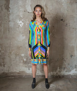 1970's original vintage multi - coloured leonard dress uk 10 - 12