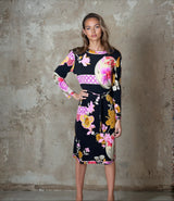 1980'S Original Vintage Black Leonard Floral Silk Dress Uk 10 - 12