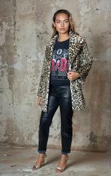 Original 1970's Vintage Leopard / Animal Print Faux Fur Coat UK 8 - 14