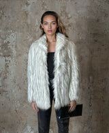 Original Vintage 1970's White & Grey Faux Fur Coat UK 8 - 14