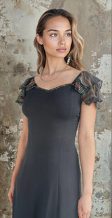 Incredible 1970's Vintage Moss Crepe Radley of London Black Dress UK 8 - 10