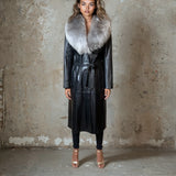 Original 1970's Vintage Black Leather & Sheepskin Coat UK 12 - 16