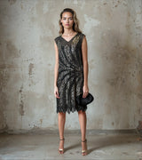 Vintage Black & Silver Sequin Flapper Dress Uk 10 - 12